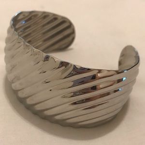 Silver Cuff Bracelet with Diagonal Ridges